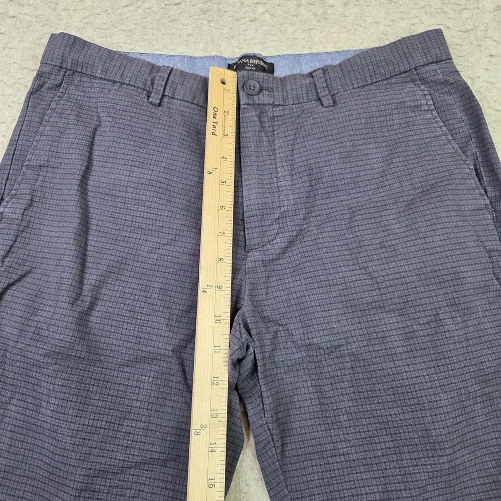 Banana Republic Slim Fit Chino Pants Mens 35x30 Blue Micro Check Stretch Flex